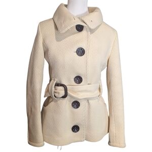 Soia & Kyo Wool Blend Coat Jacket Women's Medium Ivory Textured Belted Canada
